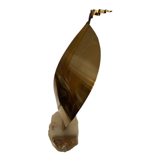 VTG John Demott Signed Mid Century Brass Sailboat Sculpture Onyx Quartz - Picture 6 of 8